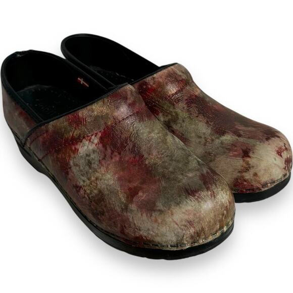 Sanita The Original Danish Leather Clog Shoes Red Watercolor Womens 38 / US 7.5 - Picture 4 of 14